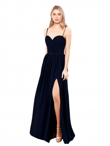 Outlet Sleeveless Soft Chiffon A-Line Dark Navy Evening Dress Canada