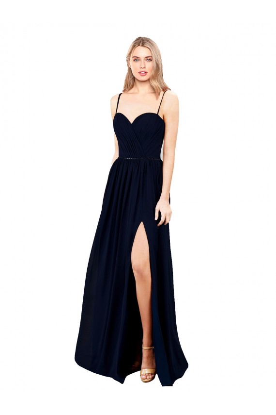 Outlet Sleeveless Soft Chiffon A-Line Dark Navy Evening Dress Canada