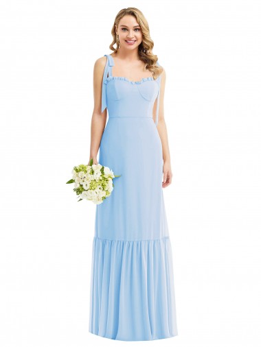 Outlet Sleeveless Soft Chiffon A-Line Light Sky Blue Maxi Bridal Party Dress Canada