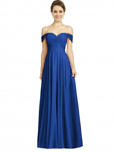 Outlet Cap Sleeves Soft Chiffon A-Line Royal Blue Maxi Evening Dress Canada