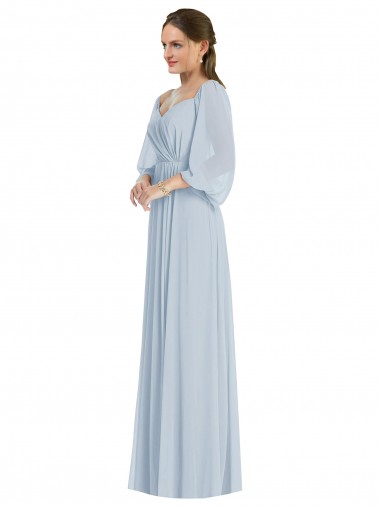 Outlet Puff Sleeves Soft Chiffon A-Line Sea Glass Evening Dress Canada