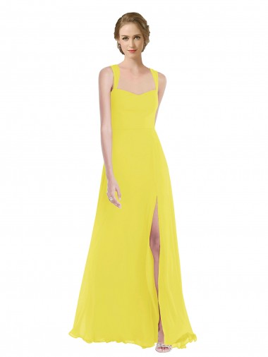 Outlet Sleeveless Soft Chiffon A-Line Yellow Maxi Evening Dress Canada