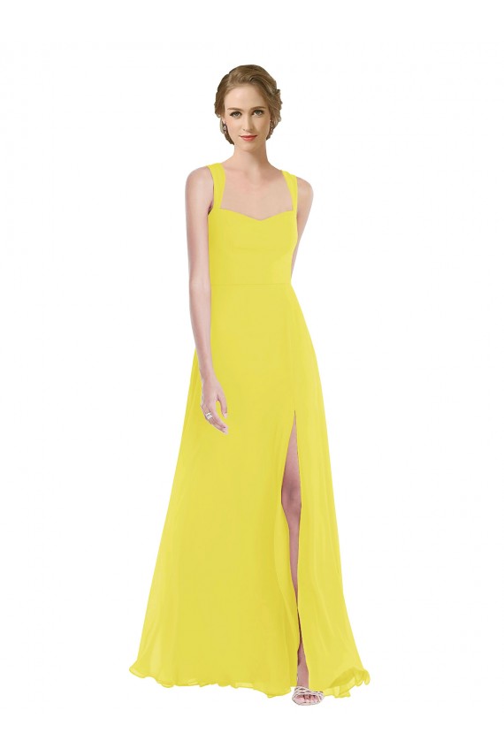 Outlet Sleeveless Soft Chiffon A-Line Yellow Maxi Evening Dress Canada