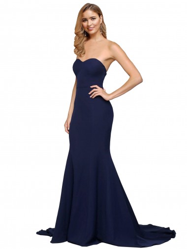 Outlet Sleeveless Stretch Crepe Low Back A-Line Dark Navy Evening Dress Canada