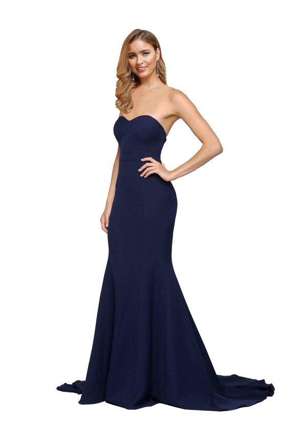 Outlet Sleeveless Stretch Crepe Low Back A-Line Dark Navy Evening Dress Canada