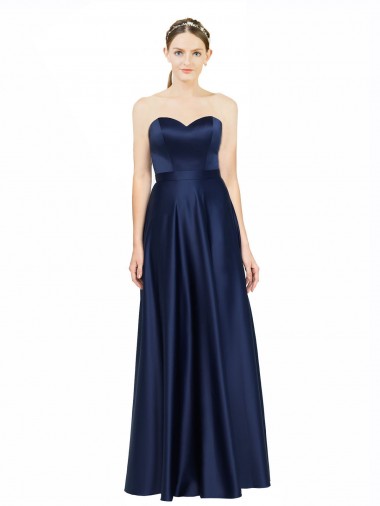 Outlet Sleeveless Stretch Satin Low Back A-Line Dark Navy Evening Gown Canada