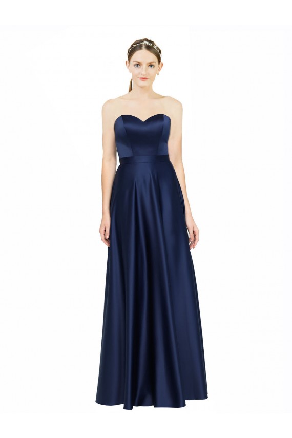 Outlet Sleeveless Stretch Satin Low Back A-Line Dark Navy Evening Gown Canada