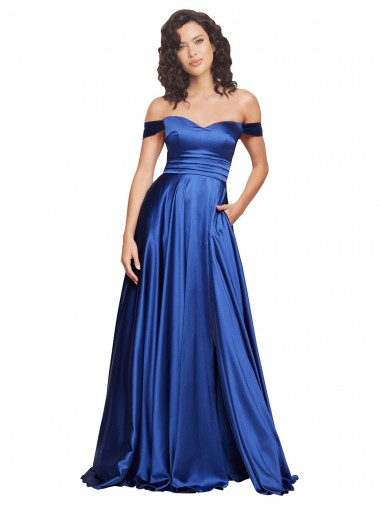 Outlet Sleeveless Stretch Satin A-Line Royal Blue Evening Dress Canada