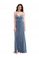 Outlet Sleeveless Stretch Velvet Low Back A-Line Dusty Blue Maxi Evening Dress Canada