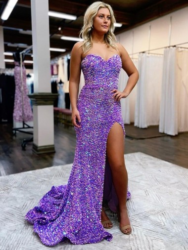 Outlet Sleeveless Velvet Sequin A-Line Lavender Evening Dress Canada