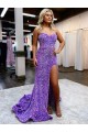 Outlet Sleeveless Velvet Sequin A-Line Lavender Evening Dress Canada