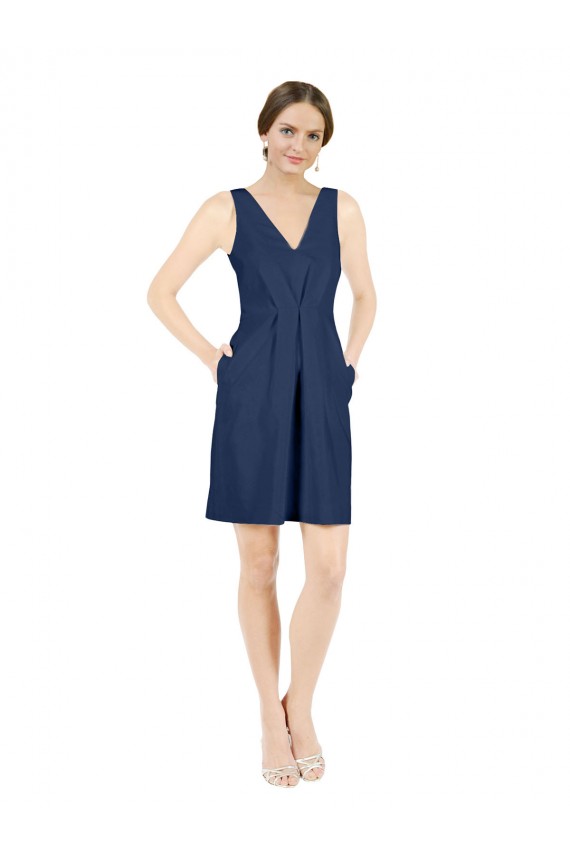 Outlet Sleeveless Satin Open Back A-Line Dark Navy Evening Dress Canada