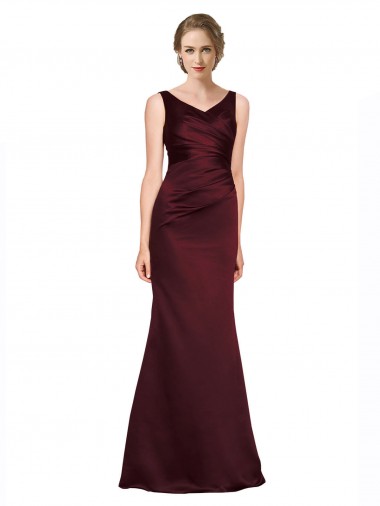 Outlet Sleeveless Luxe Satin Low Back A-Line Burgundy Evening Dress Canada