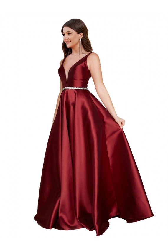 Outlet Sleeveless Satin V-Back A-Line Burgundy Plus Size Evening Dress Canada