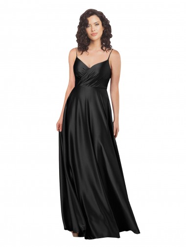 Outlet Sleeveless Silky Satin Low Back A-Line Black V-Neck Evening Dress Canada