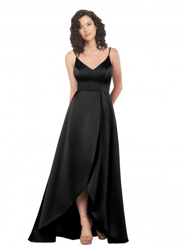 Outlet Sleeveless Silky Satin Low Back A-Line Black Evening Gown Canada