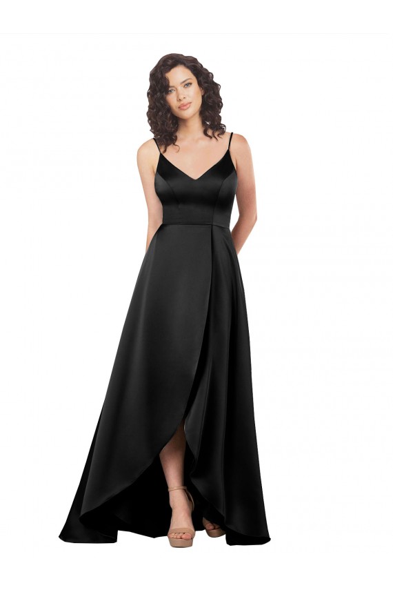 Outlet Sleeveless Silky Satin Low Back A-Line Black Evening Gown Canada