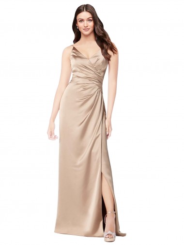 Outlet Sleeveless Silky Satin Low Back A-Line Champagne Pink Evening Dress Canada