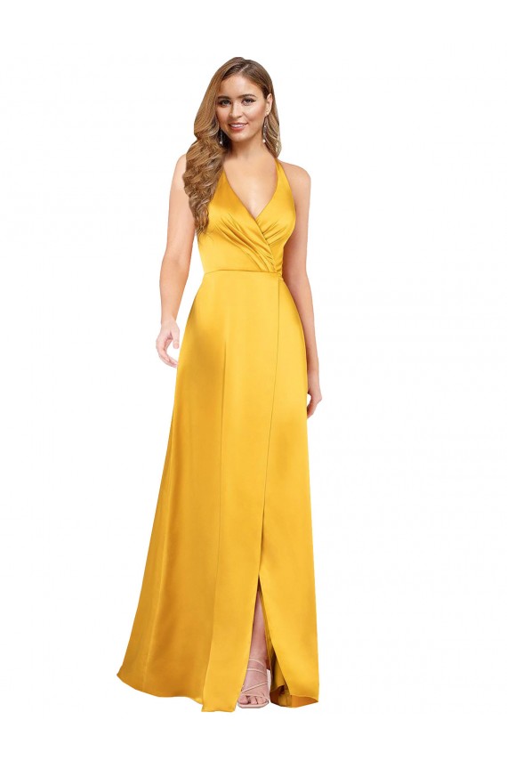 Outlet Sleeveless Silky Satin Open Back A-Line Evening Dress Canada