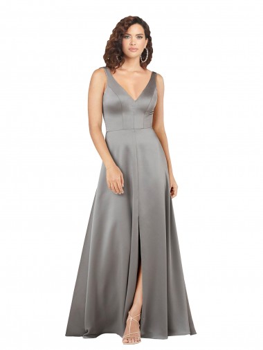 Outlet Sleeveless Silky Satin A-Line Pearl Grey Evening Dress Canada