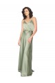 Outlet Sleeveless Silky Satin V-Back A-Line Smoke Green Evening Dress Canada