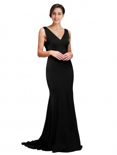 Outlet Sleeveless Silky Satin Low Back A-Line Black Evening Dress Canada