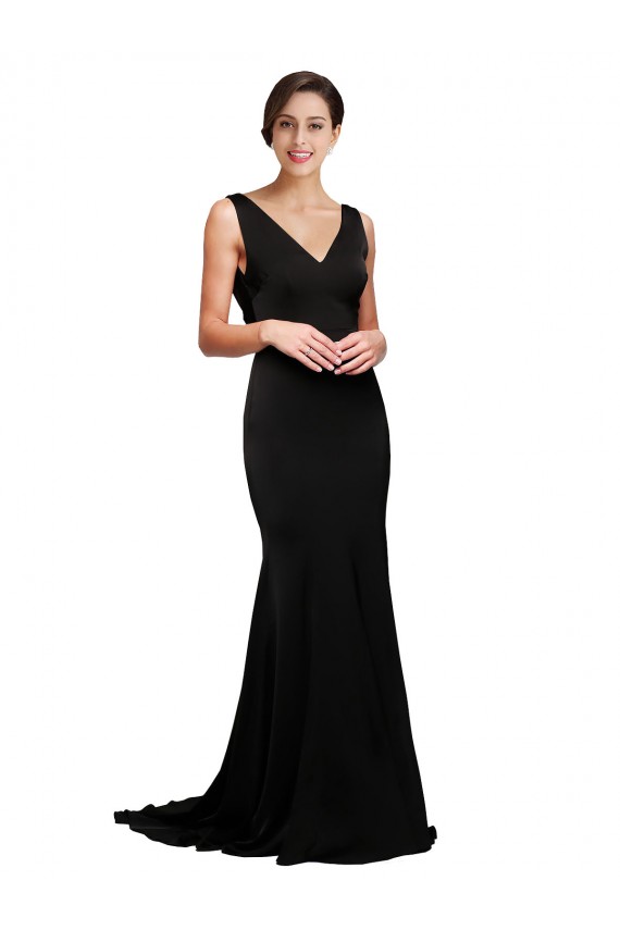 Outlet Sleeveless Silky Satin Low Back A-Line Black Evening Dress Canada