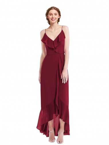 Outlet Sleeveless Soft Chiffon Low Back A-Line Burgundy Evening Maxi Dress Canada