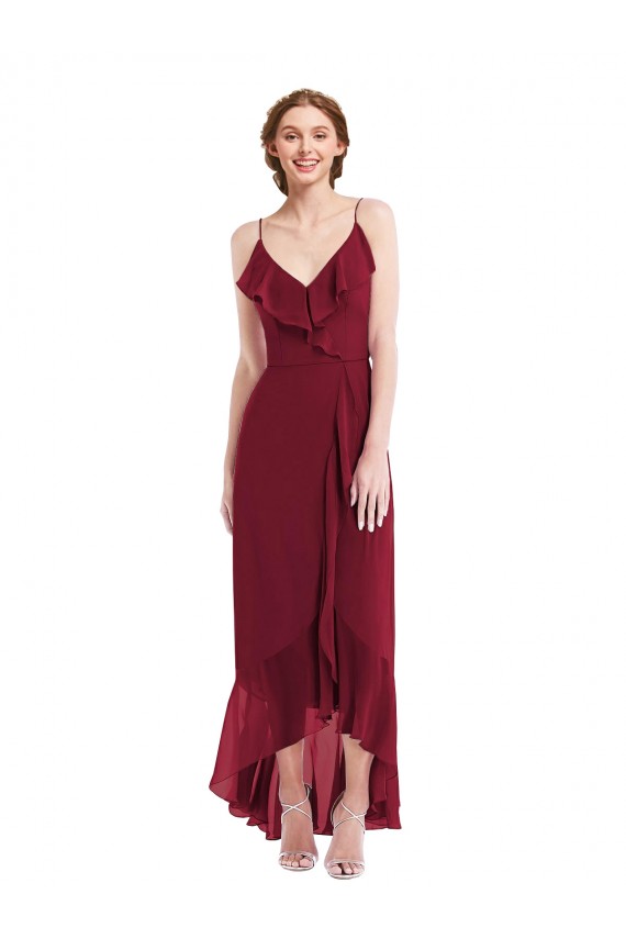 Outlet Sleeveless Soft Chiffon Low Back A-Line Burgundy Evening Maxi Dress Canada