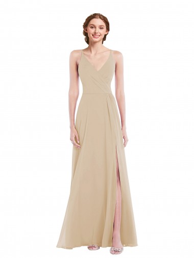 Outlet Sleeveless Soft Chiffon Criss Cross Back A-Line Champagne Maxi Evening Dress Canada