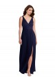 Outlet Sleeveless Soft Chiffon V-Back A-Line Dark Navy Maxi Evening Dress Canada