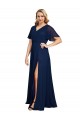 Outlet Short Flutter Sleeves Soft Chiffon A-Line Dark Navy Plus Size Evening Dress Canada