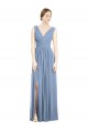 Outlet Sleeveless Soft Chiffon A-Line Dusty Blue Maxi Evening Dress Canada