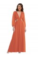 Outlet Long Sleeves Soft Chiffon Open Back A-Line Firecracker Maxi Evening Dress Canada