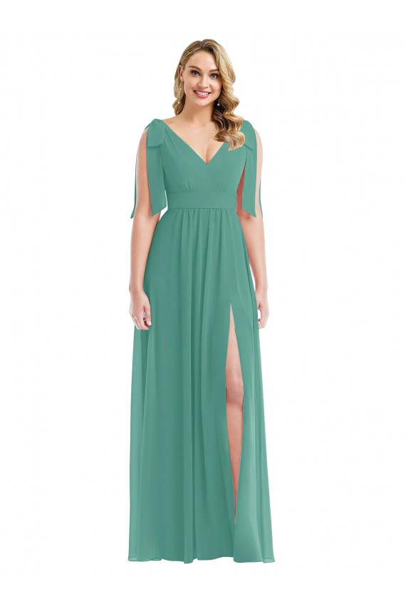 Outlet Sleeveless Soft Chiffon V-Back A-Line Icelandic Silver Maxi Evening Dress Canada