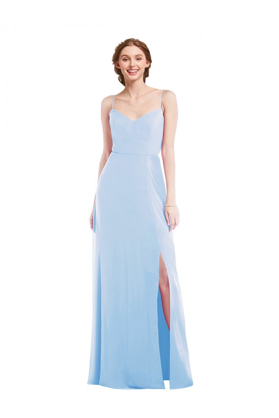 Outlet Sleeveless Soft Chiffon A-Line Light Sky Blue Maxi Evening Dresses Canada