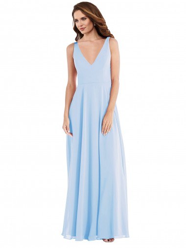 Outlet Sleeveless Soft Chiffon A-Line Light Sky Blue Maxi Evening Dress Canada