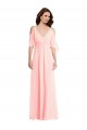 Outlet Cold Shoulder Soft Chiffon V-Back A-Line Pink Maxi Evening Dress Canada