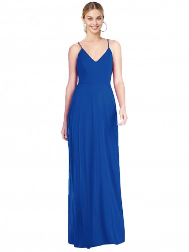 Outlet Sleeveless Soft Chiffon Criss Cross Back A-Line Royal Blue Maxi Evening Dress Canada
