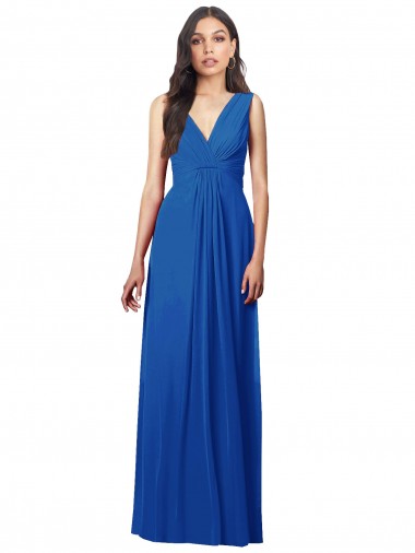 Outlet Sleeveless Soft Chiffon V-Back A-Line Royal Blue Maxi Evening Dress Canada