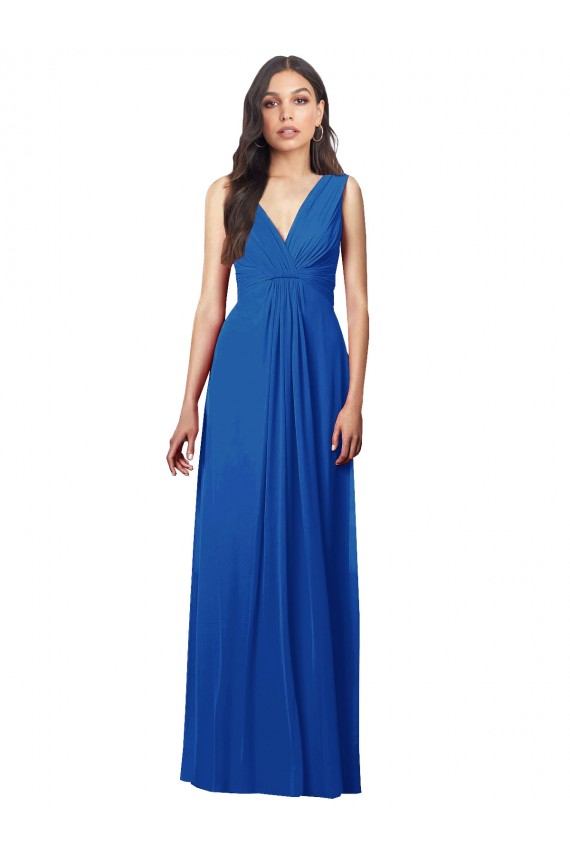 Outlet Sleeveless Soft Chiffon V-Back A-Line Royal Blue Maxi Evening Dress Canada