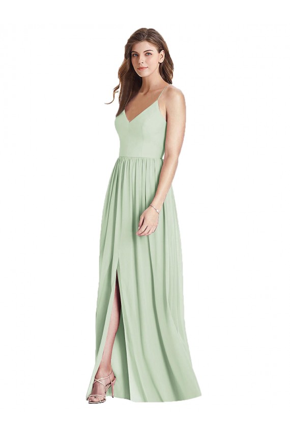 Outlet Sleeveless Soft Chiffon Criss Cross Back A-Line Sage Maxi Evening Gown Canada