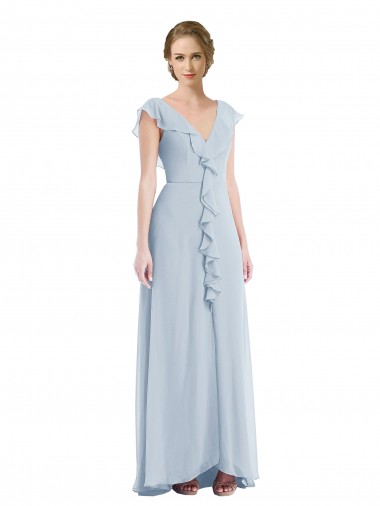 Outlet Sleeveless Soft Chiffon V-Back A-Line Sea Glass Maxi Evening Dress Canada