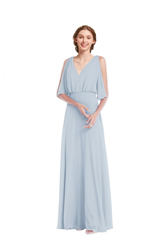 Outlet Half Sleeves Soft Chiffon A-Line Sea Glass Maxi Evening Dress Canada