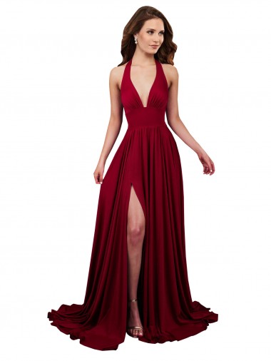 Outlet Sleeveless Spandex Open Back A-Line Burgundy Sexy Evening Dress Canada