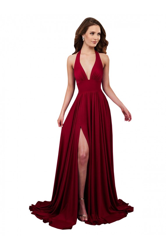 Outlet Sleeveless Spandex Open Back A-Line Burgundy Sexy Evening Dress Canada