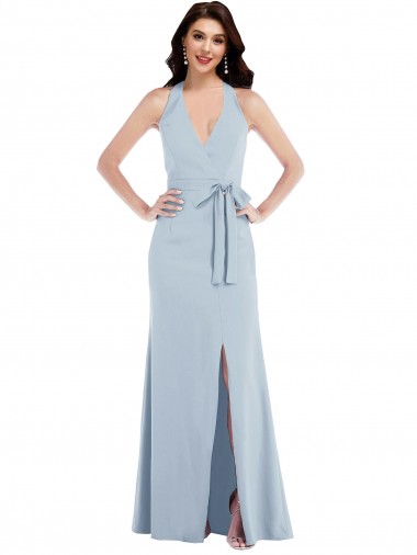 Outlet Sleeveless Stretch Crepe Open Back A-Line Light Sky Blue Maxi Evening Dress Canada