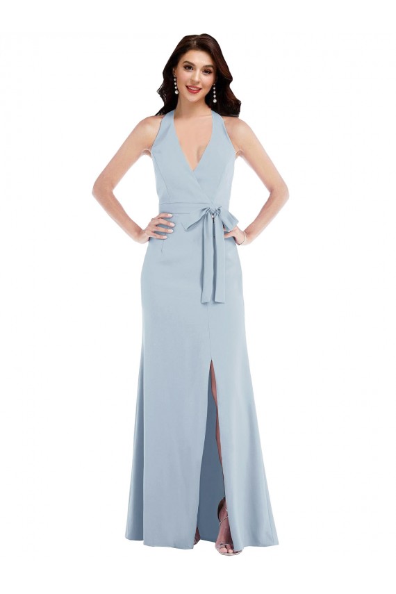 Outlet Sleeveless Stretch Crepe Open Back A-Line Light Sky Blue Maxi Evening Dress Canada
