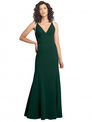 Outlet Sleeveless Stretch Crepe V-Back A-Line Midnight Green Evening Gown Canada