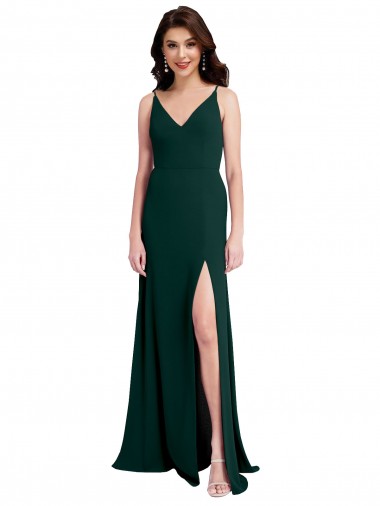 Outlet Sleeveless Stretch Crepe V-Back A-Line Midnight Green Evening Dress Canada